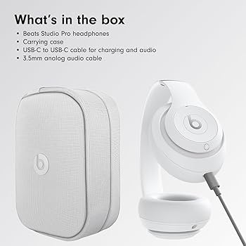 Beats Studio Pro box contents — headphones, hard case, USB-C cable, 3.5mm cable