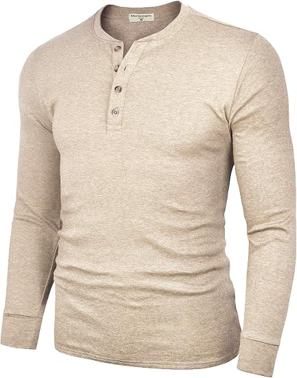 Men's oatmeal henley shirt — everyday fall layering foundation