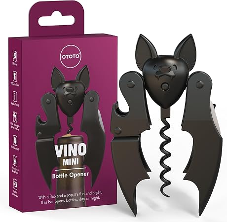 Bat shaped wine bottle opener and corkscrew