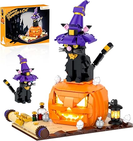 LEGO Halloween Pumpkin Witch black cat building set with light