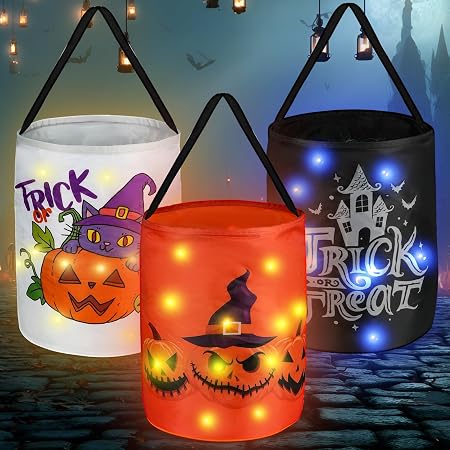 LED light-up glowing pumpkin trick-or-treat bag