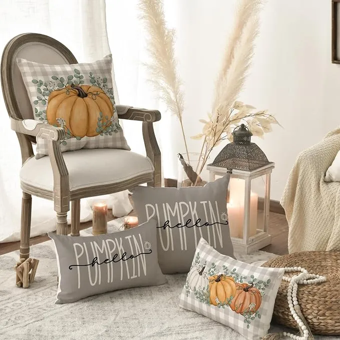 Set of pumpkin print throw pillow covers