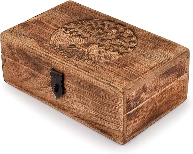 Hand carved wooden tree of life keepsake box
